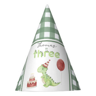 Gorro De Fiesta Cumpleaños tres Dinosaurio Acuarela