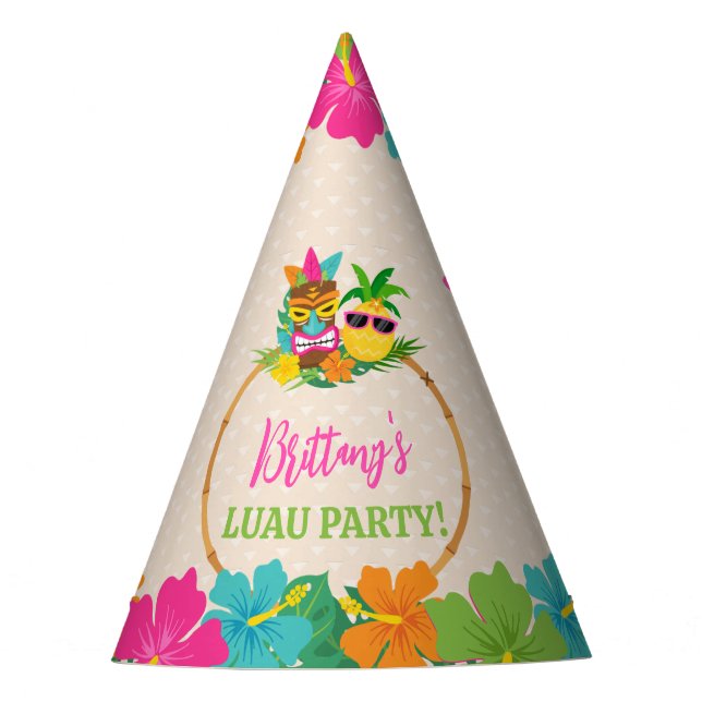Gorro De Fiesta Cumpleaños Tropical Luau de Hawái (Anverso)