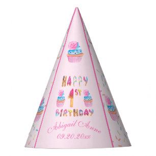 Gorro De Fiesta Cupcakes Chicas felices primer cumpleaños