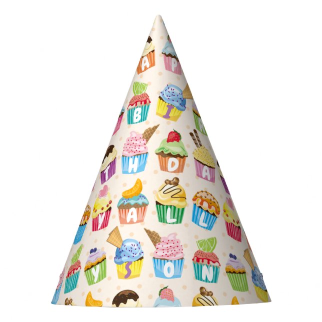 Gorro De Fiesta Cupcakes Happy Birday Añade tu nombre a los dulces (Anverso)