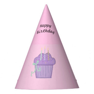 Gorro De Fiesta Cupcakes Morados Con Velas De Cumpleaños