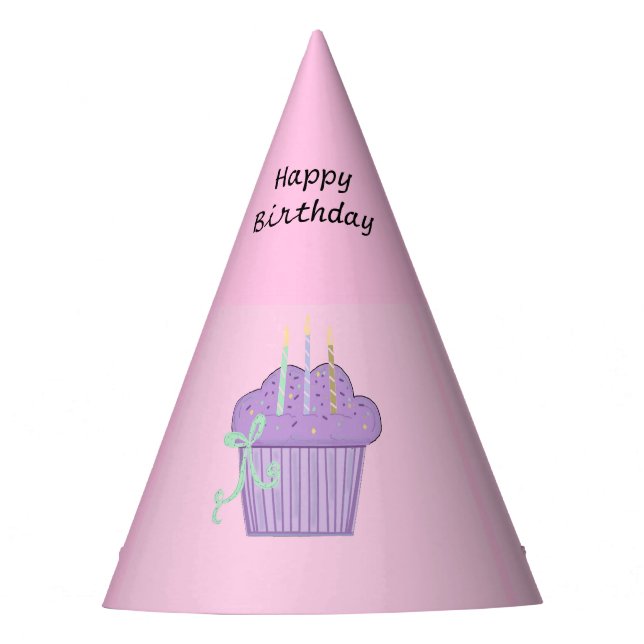 Gorro De Fiesta Cupcakes Morados Con Velas De Cumpleaños (Anverso)
