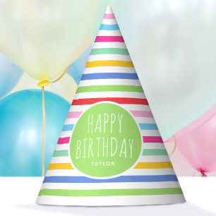 Gorro De Fiesta Curte Rainbow Striped Feliz cumpleaños Green