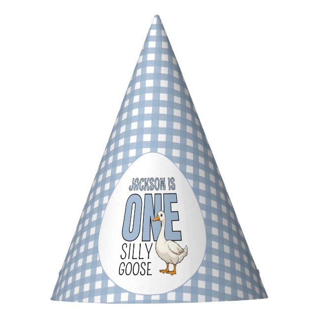 Gorro De Fiesta Custom Modern Blue One Silly Goose First Birthday (Anverso)