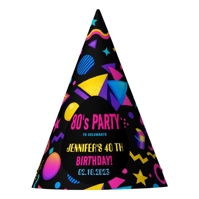 Gorro De Fiesta Custom Retro Neon 80's Birthday Party (Anverso)