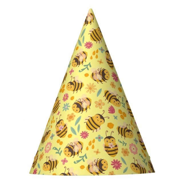 Gorro De Fiesta Cute Bright Happy Bumble Aee Pattern Niños Cumplea (Anverso)