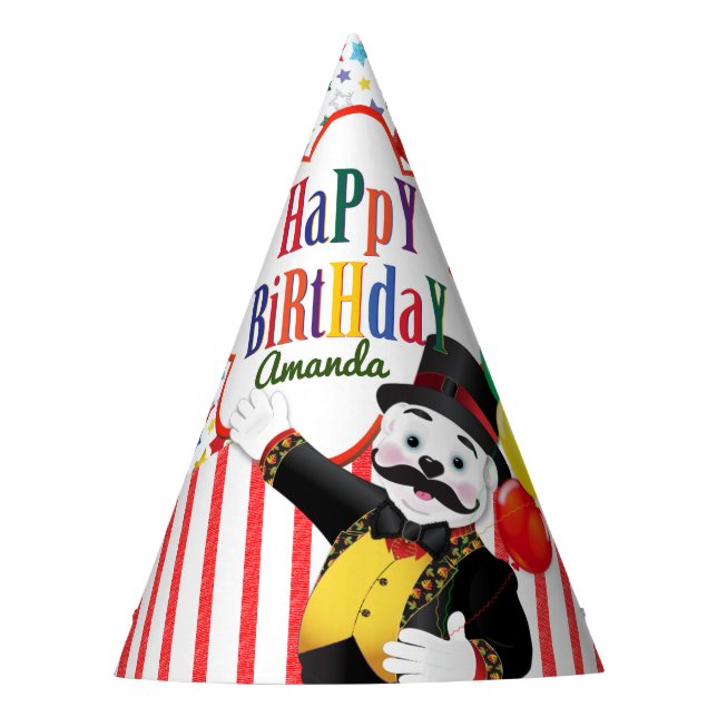 Gorro De Fiesta Cute Circus Ringmaster Bear Kids Cumpleaños (Anverso)