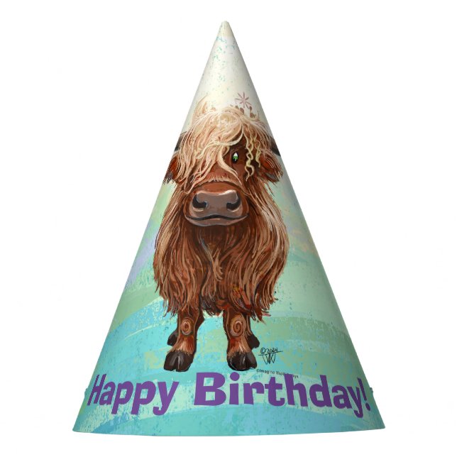 Gorro De Fiesta Cute Highland Cow Feliz cumpleaños (Anverso)