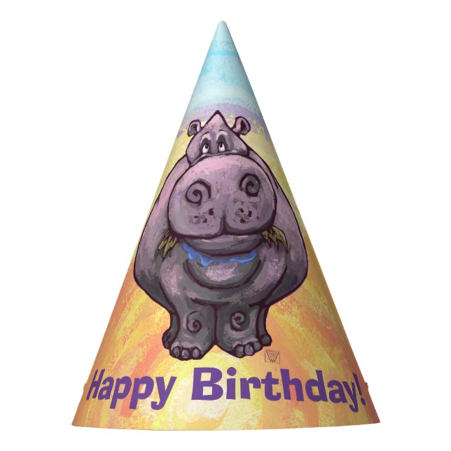 Gorro De Fiesta Cute Hippo Feliz Cumpleaños (Anverso)