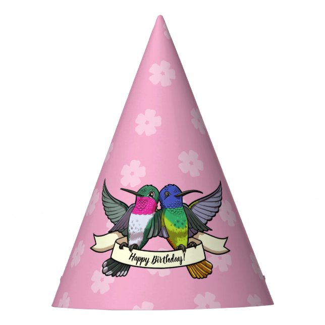 Gorro De Fiesta Cute Hummingbirds Feliz Cumpleaños. Personalizado  (Anverso)