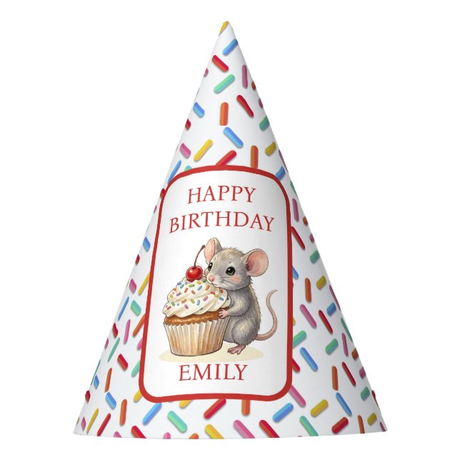 Gorro De Fiesta Cute Mouse, Cupcakes and Sprinkles Birthday (Anverso)
