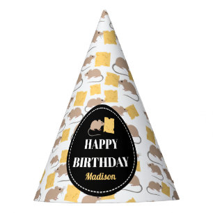Gorro De Fiesta Cute Mouse Rodent comiendo queso cumpleaños