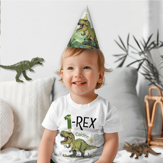 Gorro De Fiesta Cute Personalizado Dinosaurio Tema Niño Niño Anive (Cute roaring t-rex dinosaur Jurassic theme boy kids birthday party hat, table decorations, a-saurus)