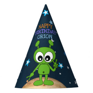 Gorro De Fiesta Cute Space Alien Peace Planet Stars Happy Birday