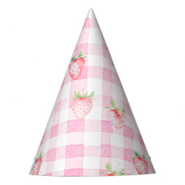 Gorro De Fiesta Cute Strawberry Berry Pink Gingham Brithday