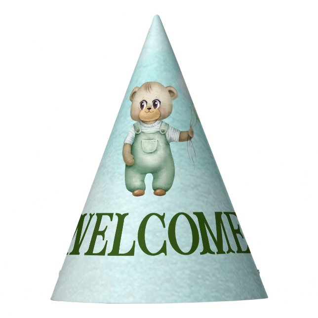 Gorro De Fiesta cute teddy bear green background (Anverso)