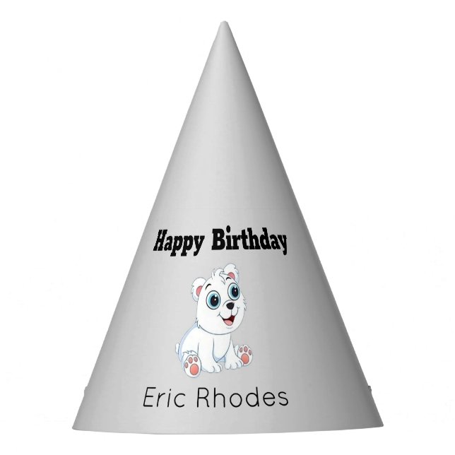 Gorro De Fiesta Cute white polar bear on gray birthday (Anverso)