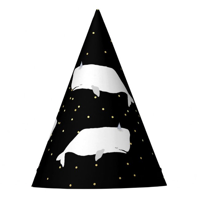 Gorro De Fiesta Cute White Whale Gold Dots Black (Anverso)