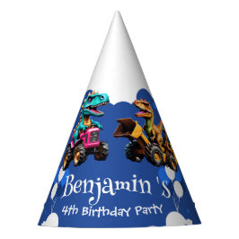 Gorro De Fiesta Cuto dinosaurio Excavator tractor balón Cumpleaños