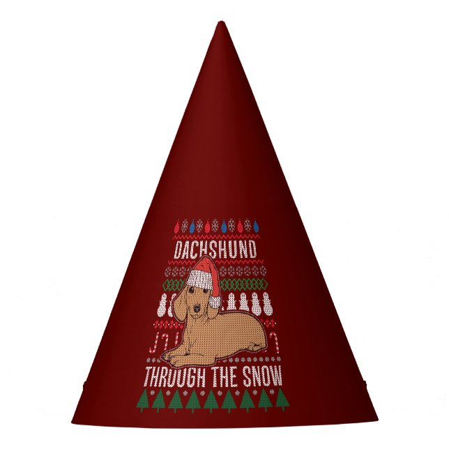 Gorro De Fiesta Dachshund A Través De La Nieve Navidades Fea (Anverso)