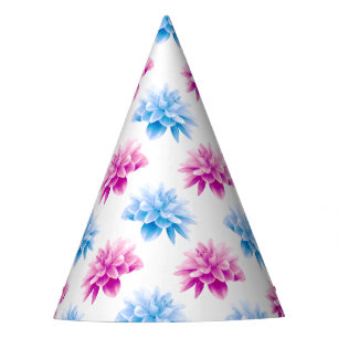 Gorro De Fiesta Dalia rosa, Dalia azul, patrón floral, flores