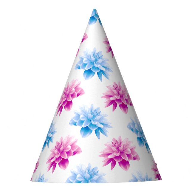 Gorro De Fiesta Dalia rosa, Dalia azul, patrón floral, flores (Anverso)