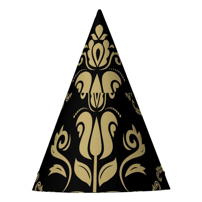 Gorro De Fiesta Damask Black Gold: Ornamento clásico. (Anverso)