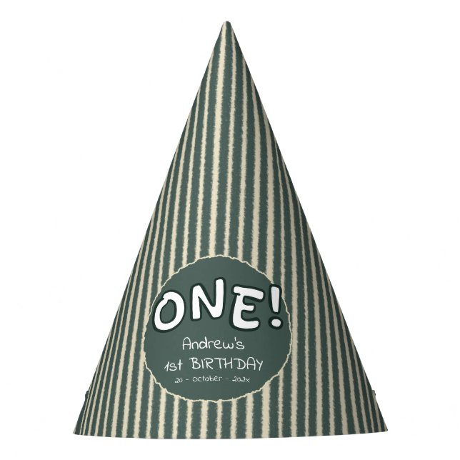Gorro De Fiesta Dark Green Stripes 1st Birthday (Anverso)