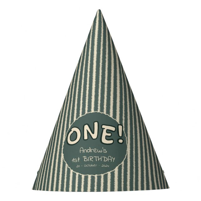 Gorro De Fiesta Dark Green Stripes 1st Birthday (Anverso)