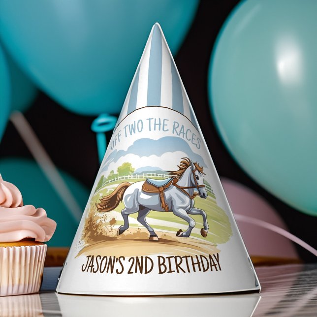Gorro De Fiesta De dos carreras se imprimió el cumpleaños ecuestre (Off two the races equestrian derby horses birthday personalized printed party hat)