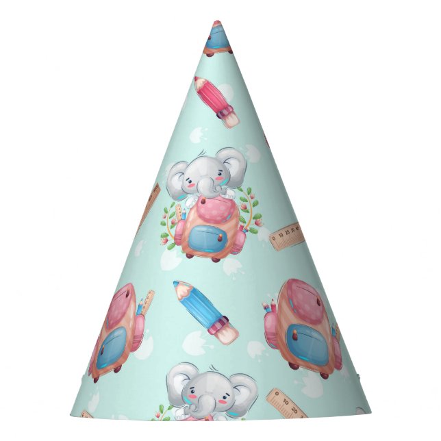 Gorro De Fiesta De vuelta al patrón de elefantes escolares (Anverso)