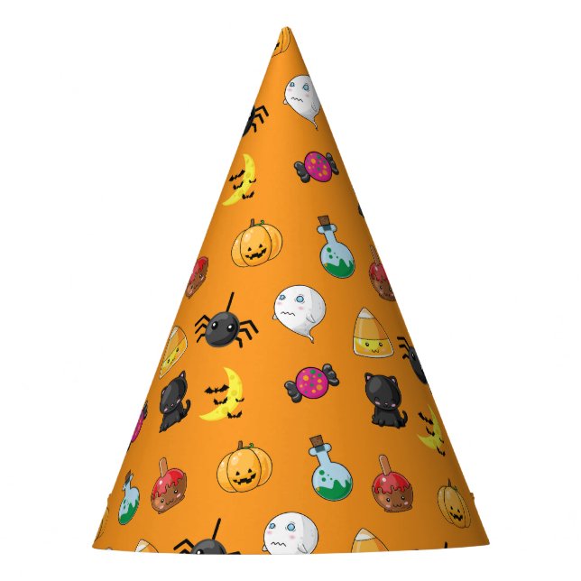 Gorro De Fiesta Dibujo lindo de Halloween con fondo naranja (Anverso)