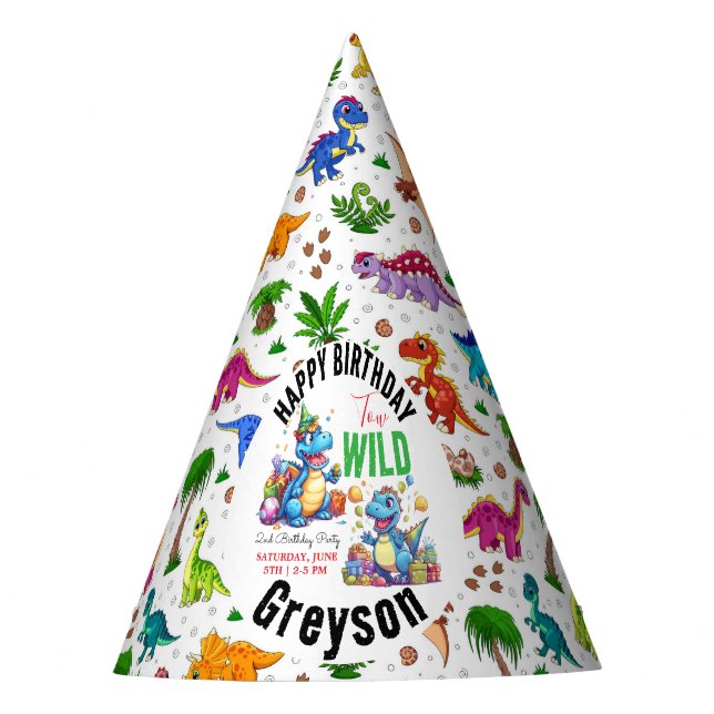 Gorro De Fiesta Dino salvaje Fiesta Dinosaurio segundo cumpleaños (Anverso)