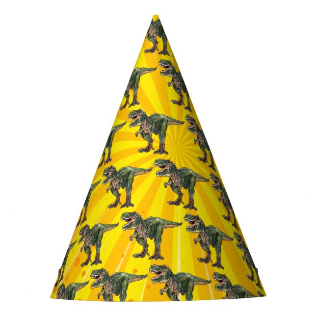 Gorro De Fiesta Dino T-Rex Dinosaur Funny Birday Boy Amarillo (Anverso)