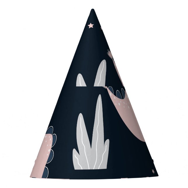 Gorro De Fiesta Dinosaurios rosados, fondo oscuro, lindo (Anverso)