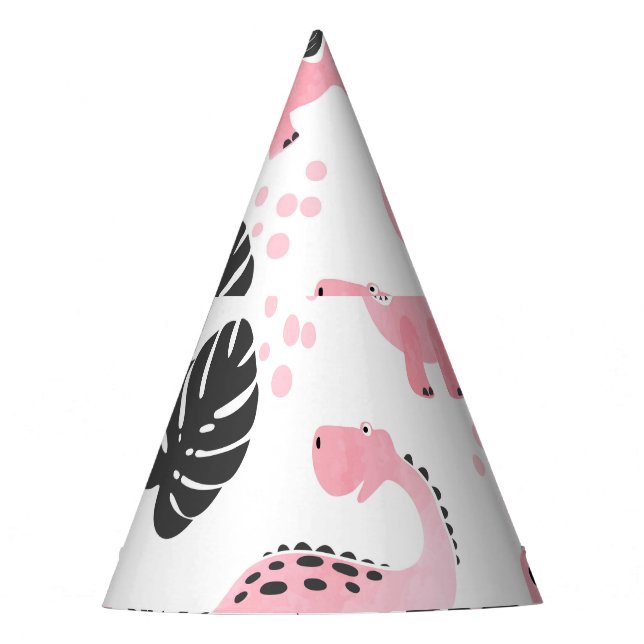Gorro De Fiesta Dinosaurios rosados: Patrón de niños. (Anverso)