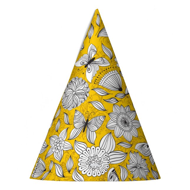 Gorro De Fiesta Diseño abstracto floral amarillo blanco (Izquierda)