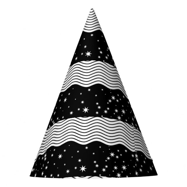 Gorro De Fiesta Diviértete Rayas Negras y Blancas Estrellas  (Anverso)
