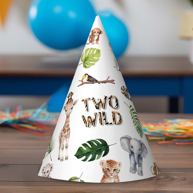 Gorro De Fiesta Dos animales salvajes de Safari Tema Niño segundo  (Two Wild, 2nd Birthday party hat)