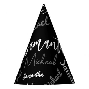 Gorro De Fiesta Dos nombres pareja patrón monograma blanco negro