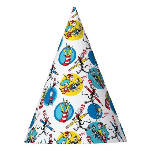 Gorro De Fiesta Dr. Seuss | Caracteres con patrón de lápices (Anverso)