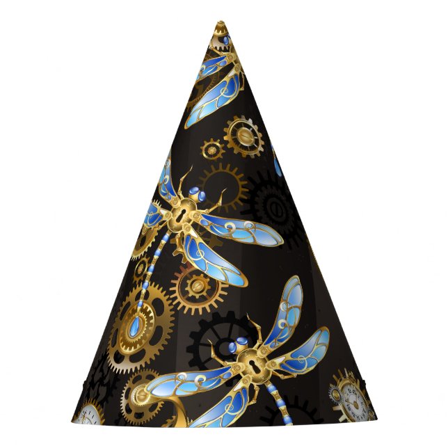 Gorro De Fiesta Dragoniscos de Steampunk sobre fondo rayado marrón (Anverso)