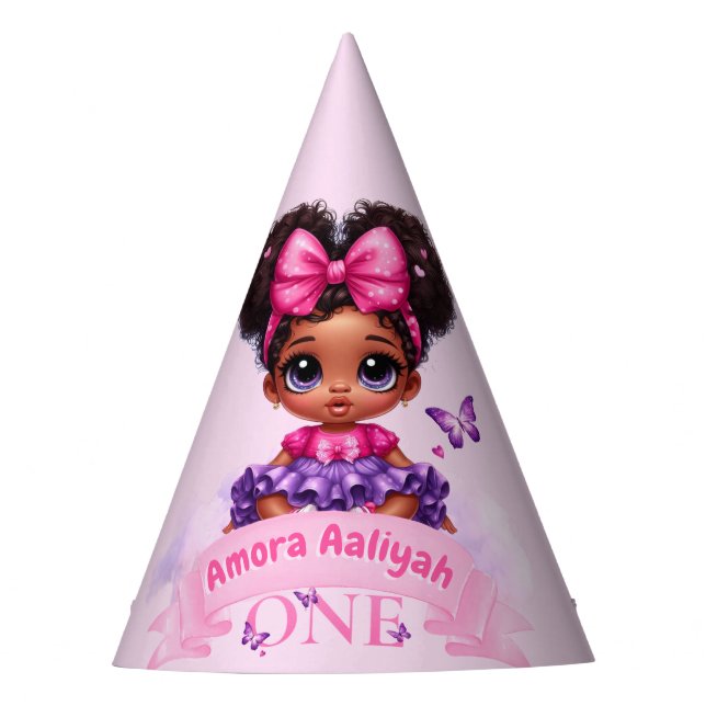 Gorro De Fiesta Dulce un bebé afro niña morada primer cumpleaños (Anverso)