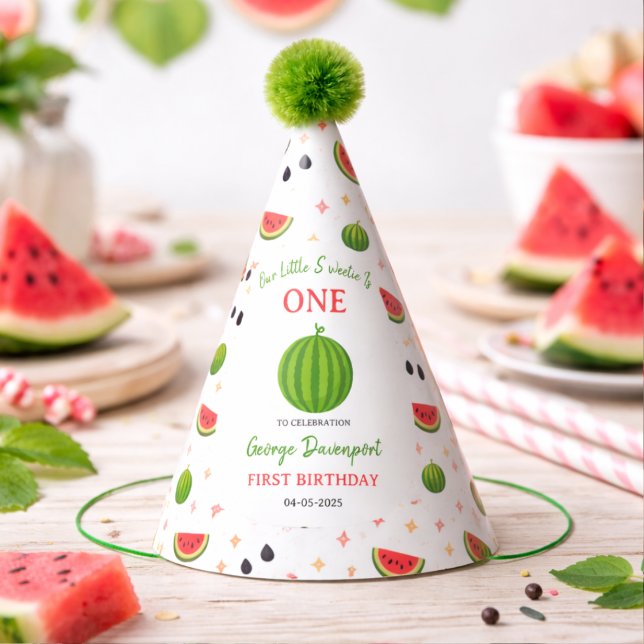 Gorro De Fiesta Dulce Uno en un Cumpleaños de Sandía (Sweet One in a Melon Watermelon 1st Birthday Party Hat
)