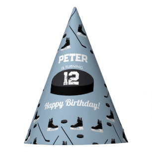 Gorro De Fiesta Dusty Blue Ice Hockey Stick, Skate Puck Cumpleaños