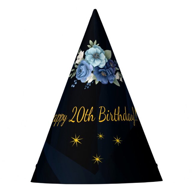 Gorro De Fiesta Elegante Azul Real y Dorado Cumpleaños 20  (Anverso)