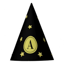 Gorro De Fiesta Elegante patrón de estrella monograma en oro y neg