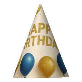 Gorro De Fiesta Elegantes Globos Dorados y Azules con Brillo para 