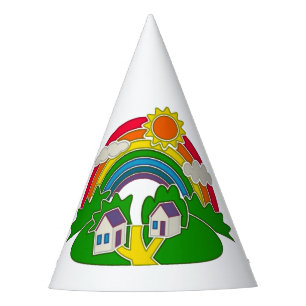 Gorro De Fiesta Escena rural personalizado con arcoiris y casa de