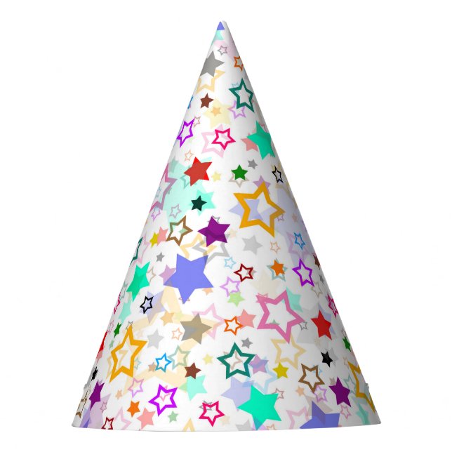 Gorro De Fiesta Estrellas Coloridas Blancas  (Anverso)